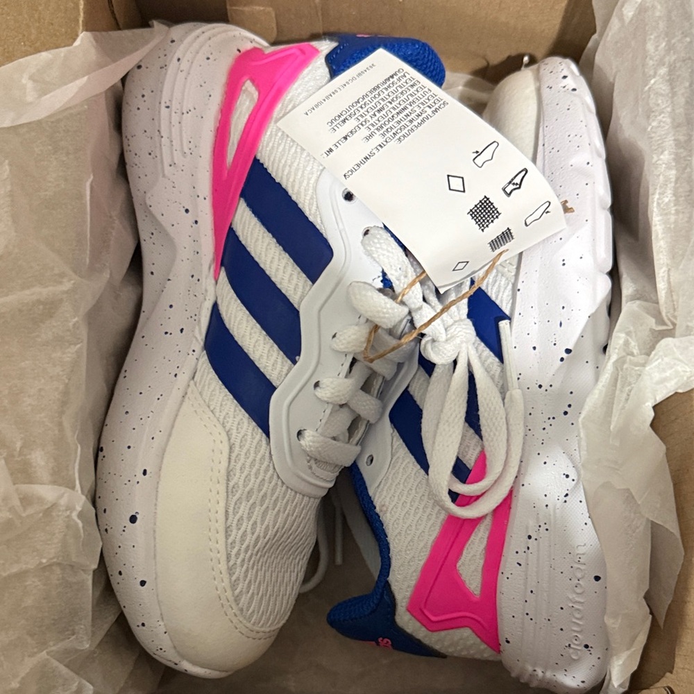 Adidas Kids' White, Blue, and Pink Sneakers - Picture 7 of 8